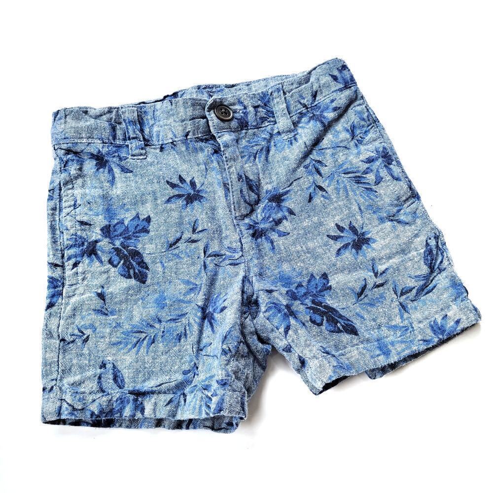 Janie & Jack 2T Blue Floral Shorts Linen Blend Hawaiian Jungle